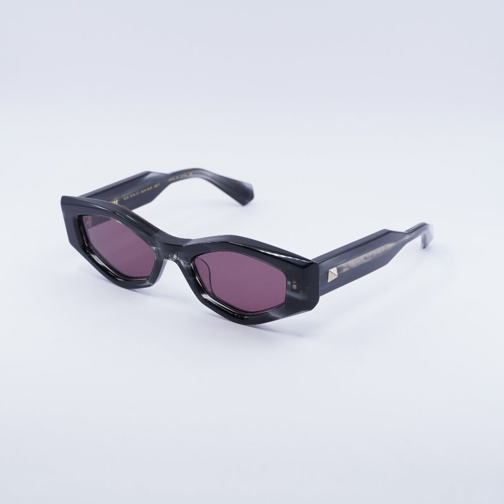 Valentino V-TRE VLS-101A Sunglasses Shiny Black Cat Eye Frame, Bordeaux Lenses